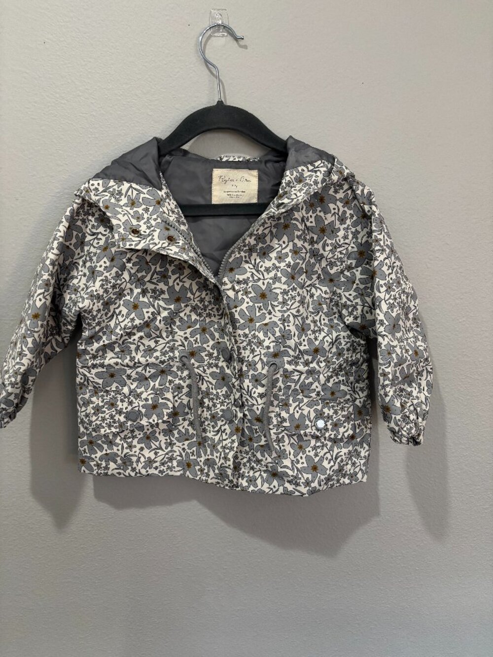 Rylee + Cru cream with gray and brown flowers hooded raincoat